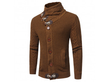 Cardigan Masculino Gola Rolê Elegante - Marrom