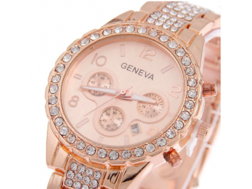 Relógio Feminino De Pulso Analógico Geneva com Strass - Rosê