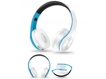 Fone de Ouvido Bluetooth Dobrável - Branco e Azul