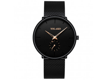 Relógio Yolako Masculino Pulseira em Malha de Aço Inoxidável - Preto/Dourado 