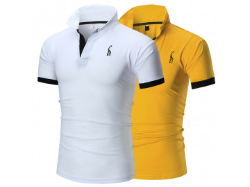 Kit 2 Camisas Polos Masculina Animals - Branco e Amarelo 