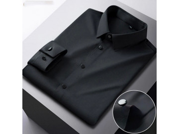 Camisa Masculina Social Confort Stretch Manga Longa - Preto