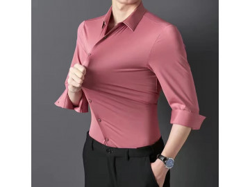 Camisa Masculina Social Confort Stretch Manga Longa - Rosa 