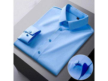 Camisa Masculina Social Confort Stretch Manga Longa - Azul Claro 