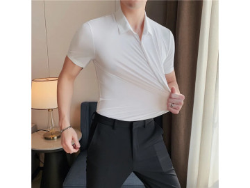 Camisa Masculina Slim Fit Confort Stretch Manga Curta - Branca 