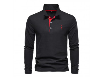 Kit 2 Camisas Polos Masculina Manga Longa Animals - Preto e Preto