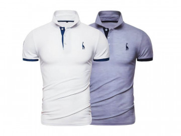 Kit 2 Camisas Polos Masculina Animals - Branco e Cinza 