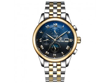 Relógio Tevise 9008 Masculino Automático Pulseira de Aço Inoxidável - Dourado e Azul 
