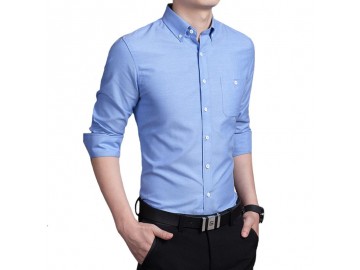 Camisa Masculina Slim Manga Longa - Azul Claro 