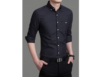 Camisa Masculina Slim Manga Longa - Preto 