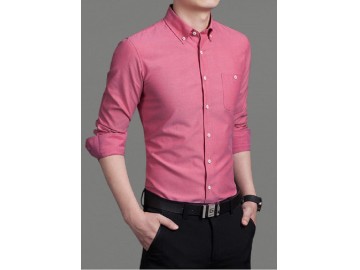 Camisa Masculina Slim Manga Longa - Rosa Escuro 