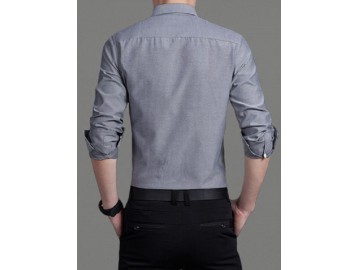 Camisa Masculina Slim Manga Longa - Cinza